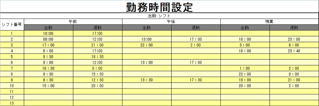 勤務時間設定